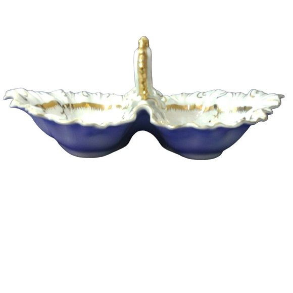 Divided Serving Dish w/ Center Handle Stamped #7608 Bright Gold Trim - Picture 7 of 12